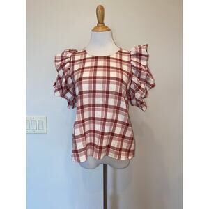 The Great Brand The Whisper Shirt Blouse Plaid Ruffle Sleeves S/s Size 1 (small)